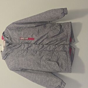 Gray Hooded Jacket with Red Accents
